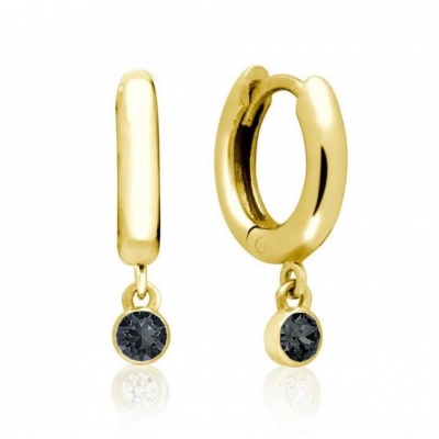 zlaté kruhy swarovski s čiernym kryštálom