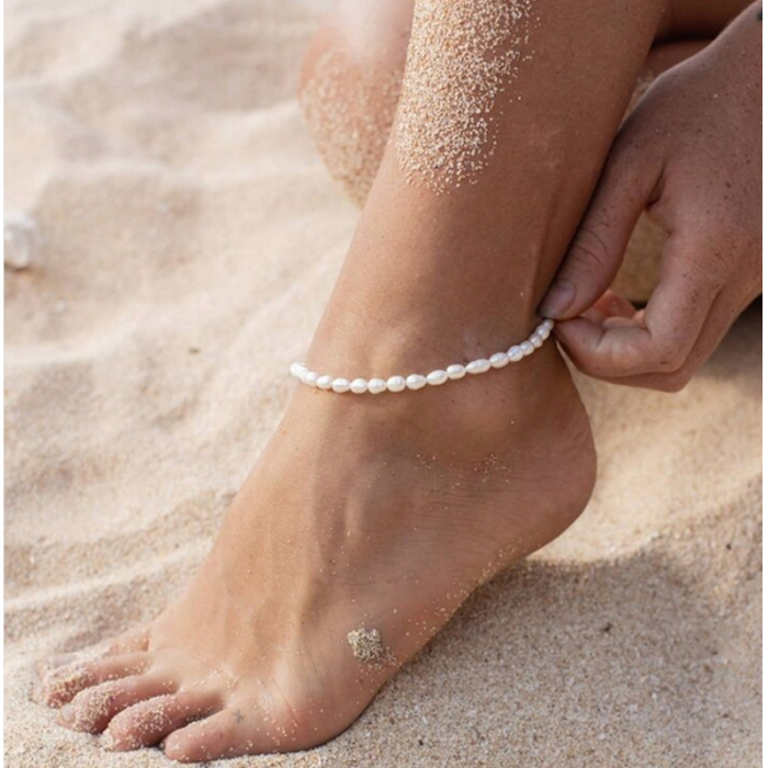 Obrázok pre Taboo náramok na nohu Atlantis, prírodné, riečne, biele perly tba107