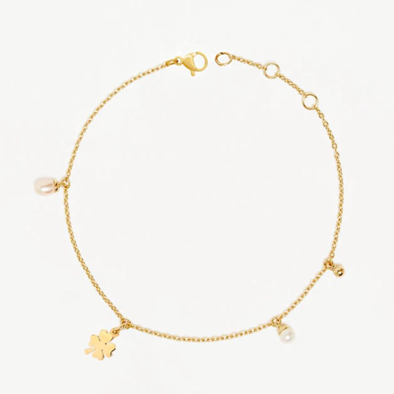 Obrázok pre Zlatá retiazka na nohu Luck so štorlístkom a perlami Swarovski sel134